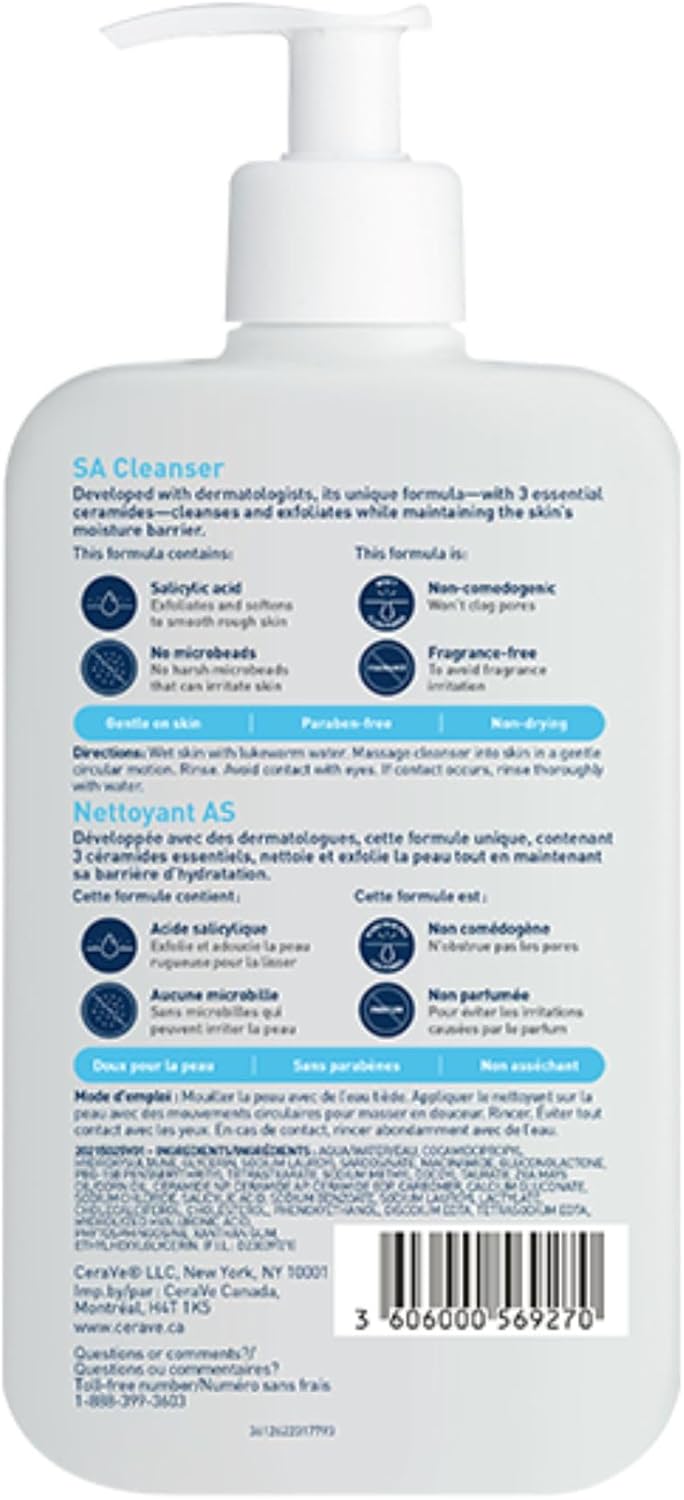Le nettoyant et la lotion à l’acide salicylique CeraVe aident à nettoyer, exfolier et hydrater la peau en douceur tout en maintenant la barrière d’hydratation de la peau - Image 2