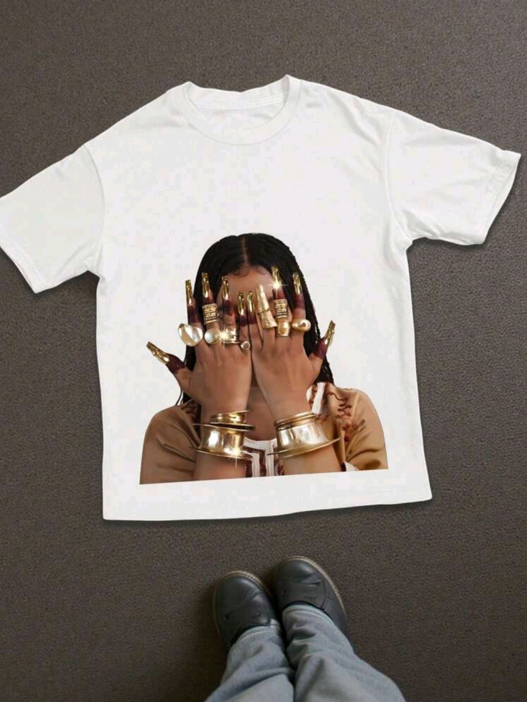 INAWLY T-shirt d'été décontracté, col rond, imprimé portrait, grande taille - Image 3